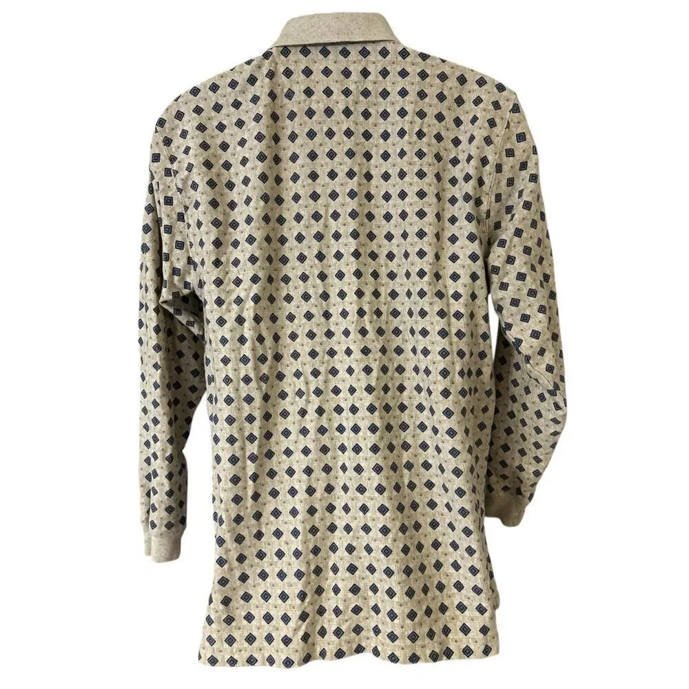 Chaps Ralph Lauren VTG Y2k Polo Shirt Mens Medium Geometric Long Sleeve